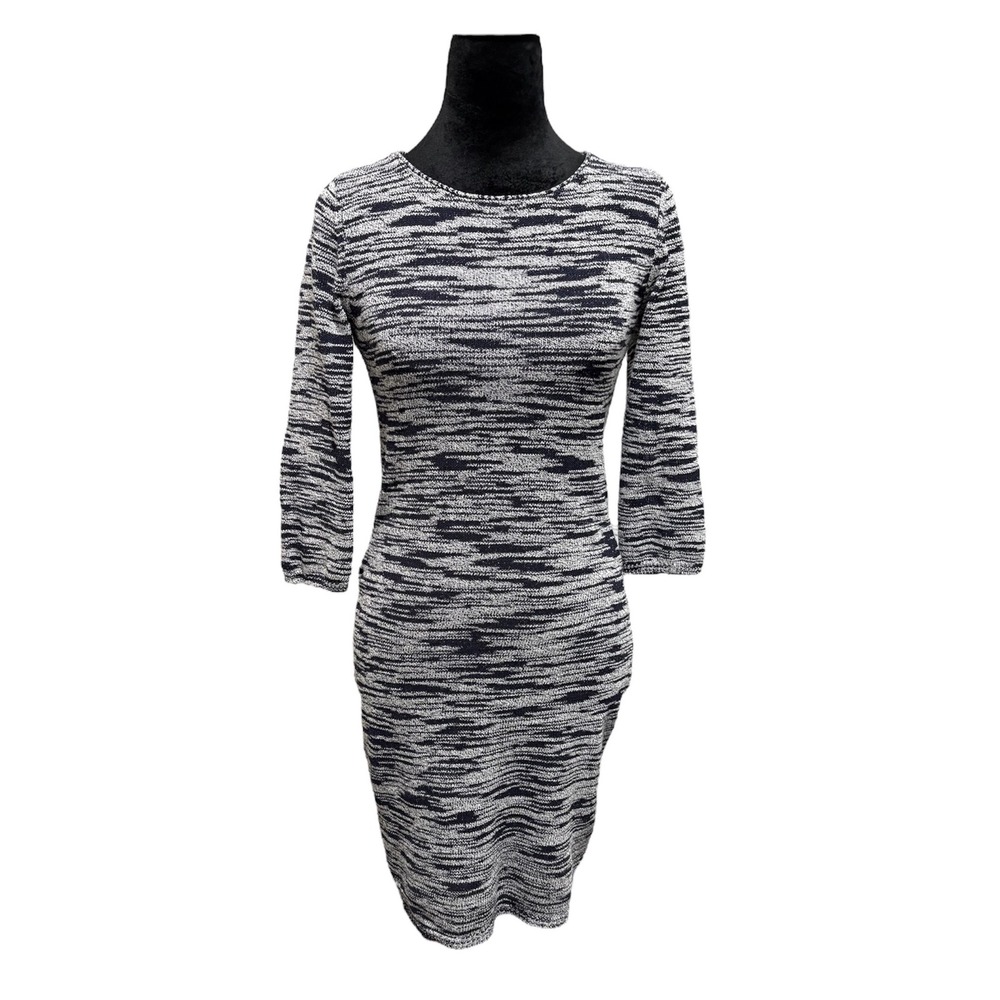 Alice + Olivia Dress Womens Knit Bodycon 3/4 Sleeve Blue White Career
